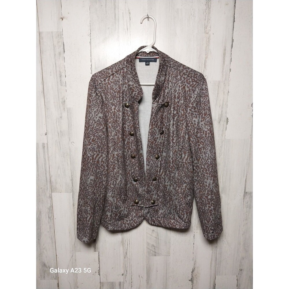 Tommy Hilfiger Women’s Leopard Print Military Style Open Front Blazer Jacket XXL